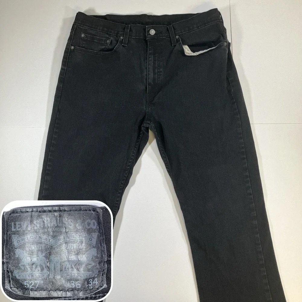 Levi's 527 Jeans Mens 36x34 Black Slim Bootcut Stretch Denim
